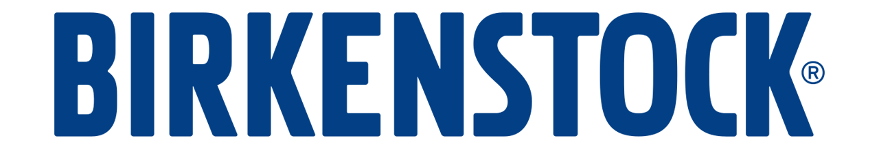 The image shows the word BIRKENSTOCK in bold, blue, uppercase letters on a light background.