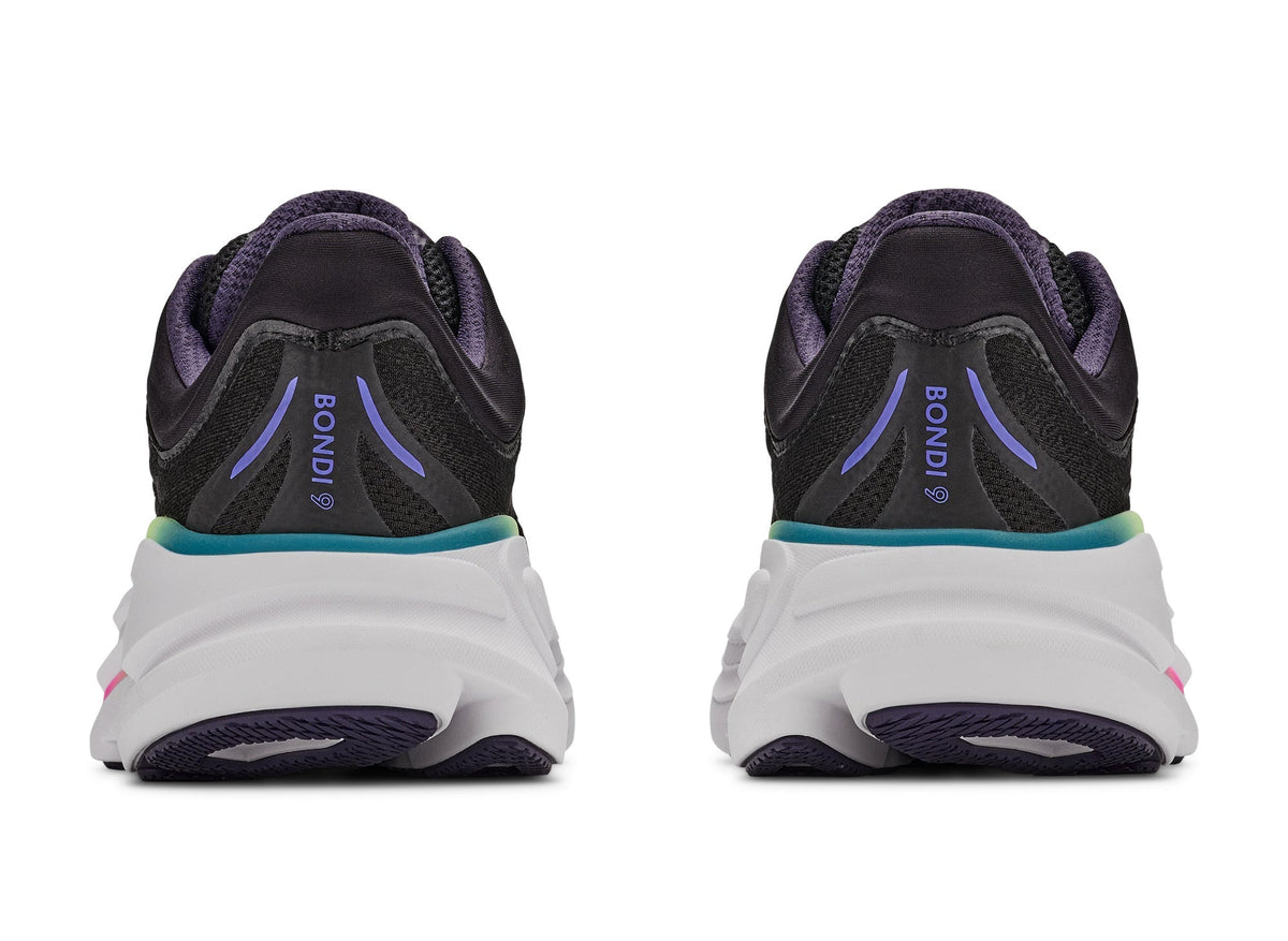 HOKA Women's Bondi 9 Black/Neon Dragonfruit, Durabrasion rubber outsole placed in high-wear zones.