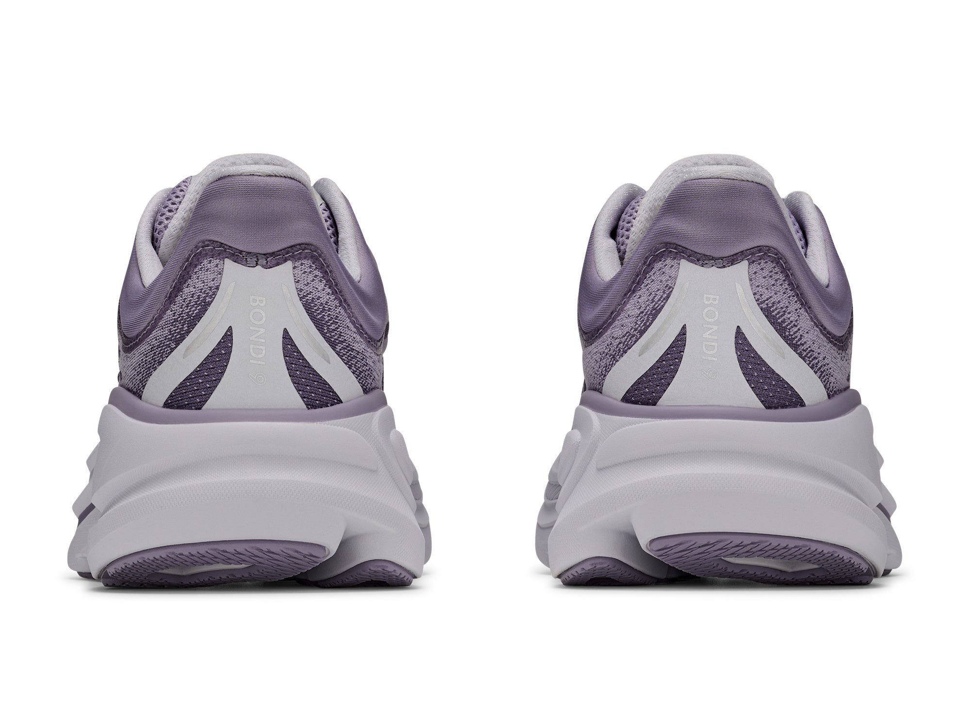 HOKA Women's Bondi 9 Mellow Lilac/Purple Fog, Durabrasion rubber outsole placed in high-wear zones.