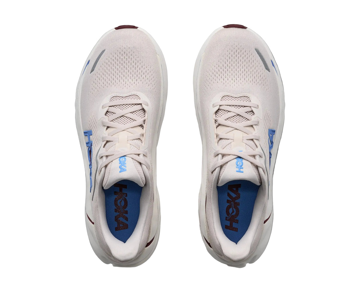 HOKA Men's Arahi 9 Stucco/Grout running shoe, grey H-Frame midsole and tonal laces, side profile view.