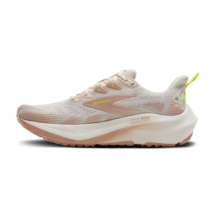 BROOKS Women's Ghost Trail Arctic Wolf/Rose/Nightlife, 3D-printed toe cap and mudguard, medial view.