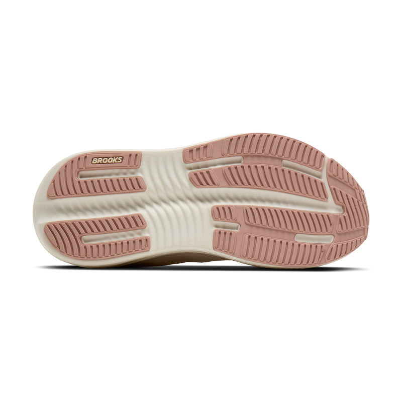 Outsole of the BROOKS Women's Ghost Max 4 Beige/White running shoe, GlideRoll rocker tread pattern.