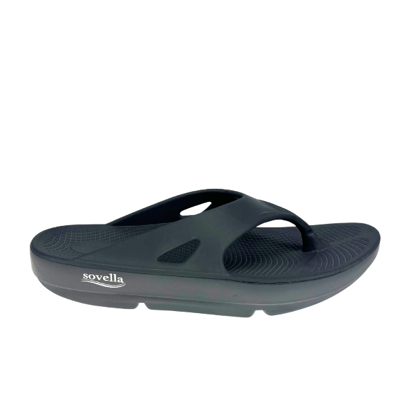 The Sovella Mens PF Thong Dark Grey sandal by SOVELLA features a thick, textured sole and Wide straps for comfort and arch support—ideal as recovery sandals.