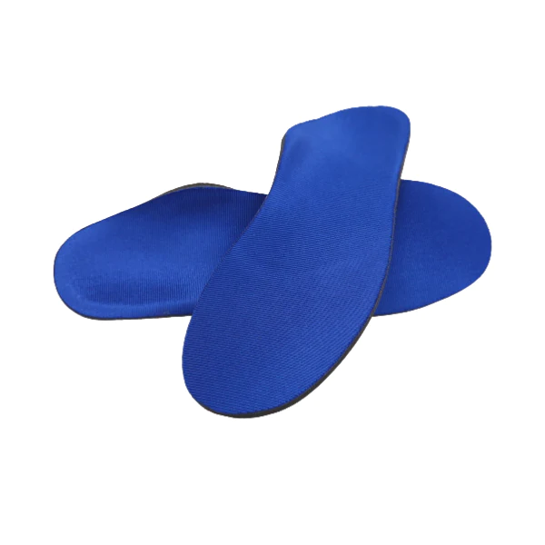 A pair of blue SOVELLA S3000 Comfort Arch Support insoles with a smooth fabric surface and enhanced arch support, shown overlapping each other on a white background.