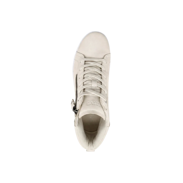STRIVE Strive Women’s Kensington Sand: beige high-top with laces, side zip, and biomechanical footbed for comfort. Lucky Feet Shoes