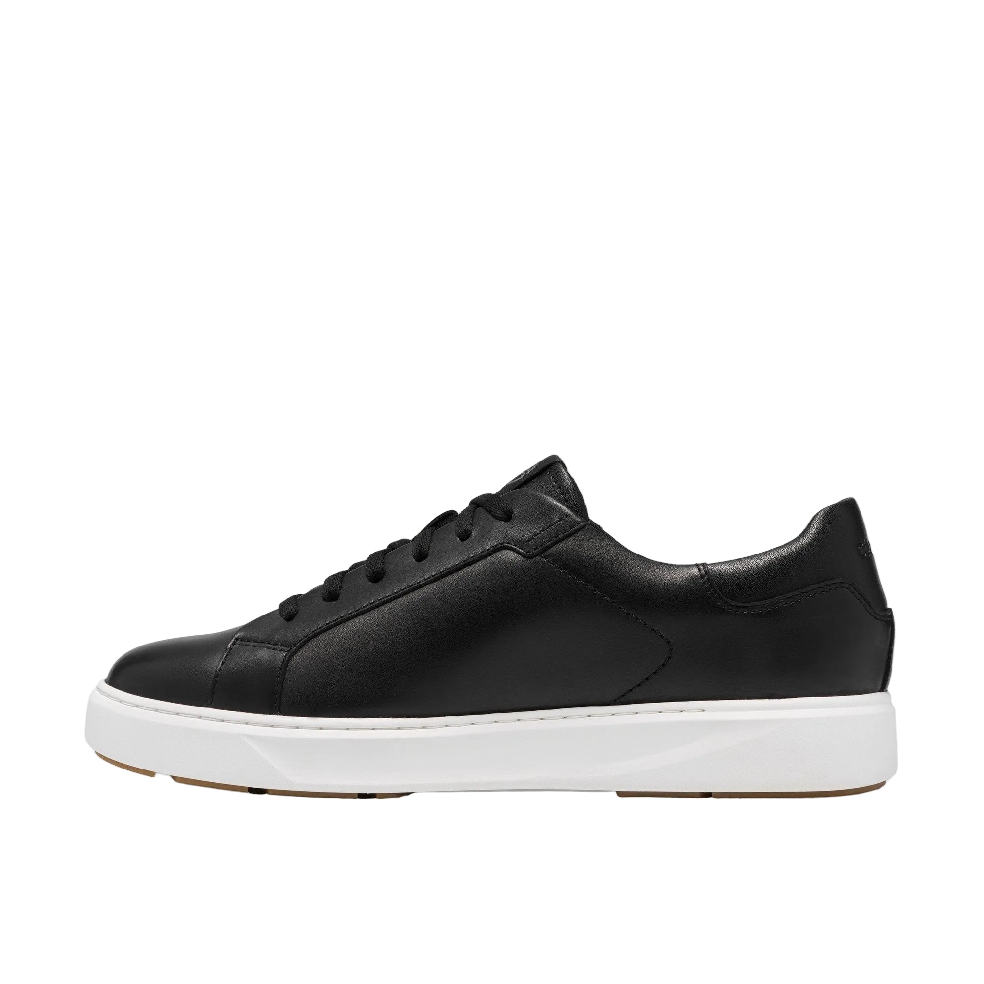 CLARKS Men's Code C Lace Wide Black Leather shoe, lace fastening and visible foam window, side profile.
