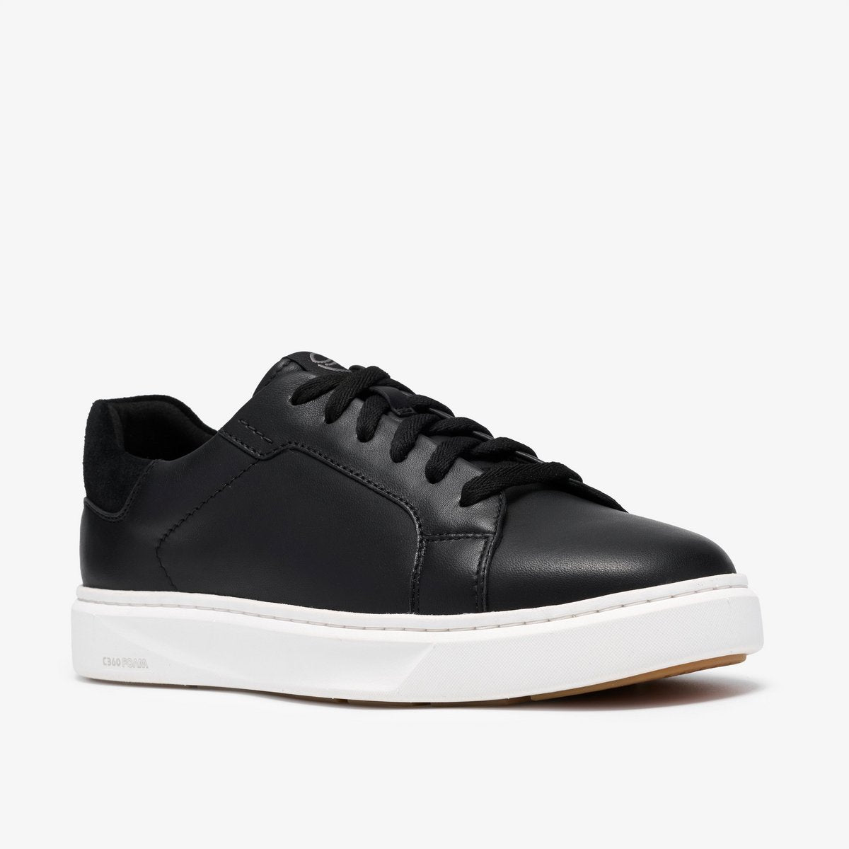 CLARKS Women's Code C Lace Wide Black Leather sneaker, flexible sole unit for everyday comfort, outsole view.