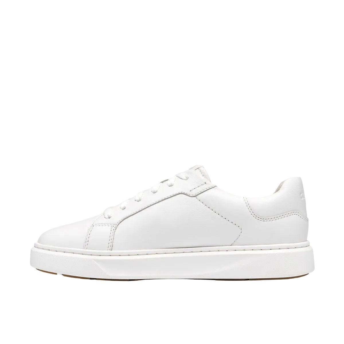 CLARKS Women's Code C Lace Wide White Leather lace-up sneaker with C360 FOAM cushioning, side profile view.