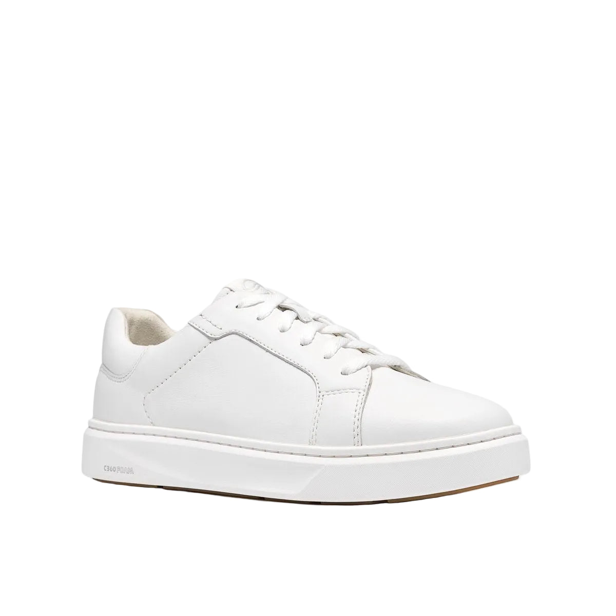 CLARKS Women's Code C Lace Wide White Leather sneaker, flexible sole unit for everyday comfort, outsole view.
