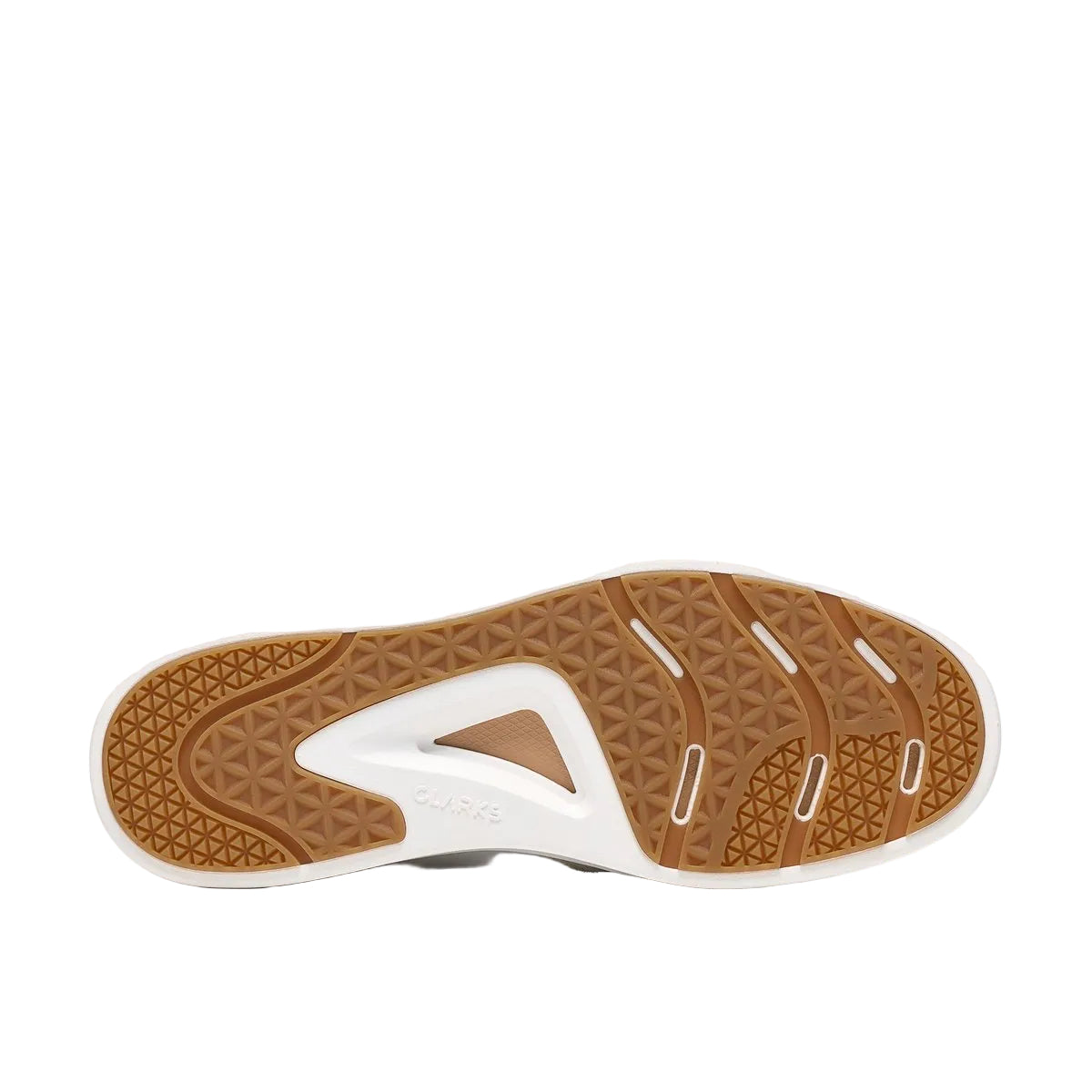 CLARKS Women's Code C Court Wide White Combi lace-up sneaker, padded collar and leather panels, top-down view.