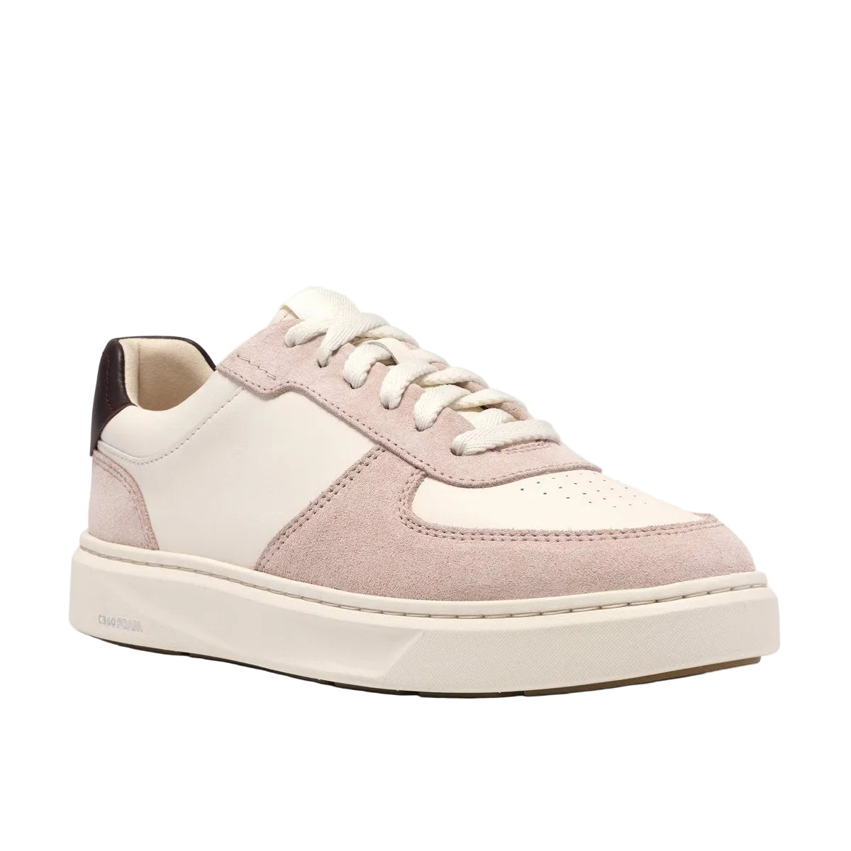 CLARKS Women's Code C Court Wide Pink Combi sneaker, durable rubber outsole for everyday grip, outsole view.