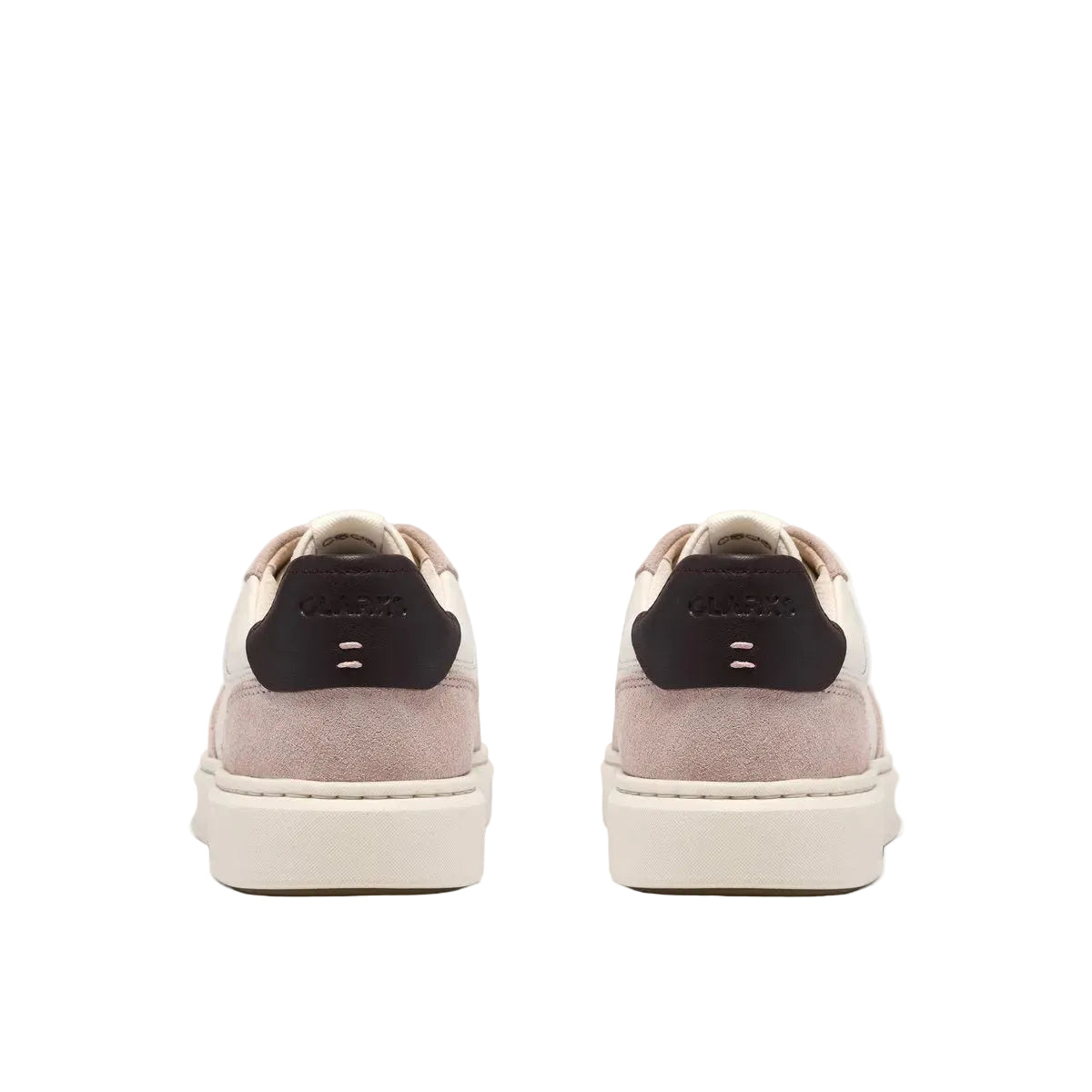 CLARKS Women's Code C Court Wide Pink Combi cushioned wide-fit court trainer, rear heel view.