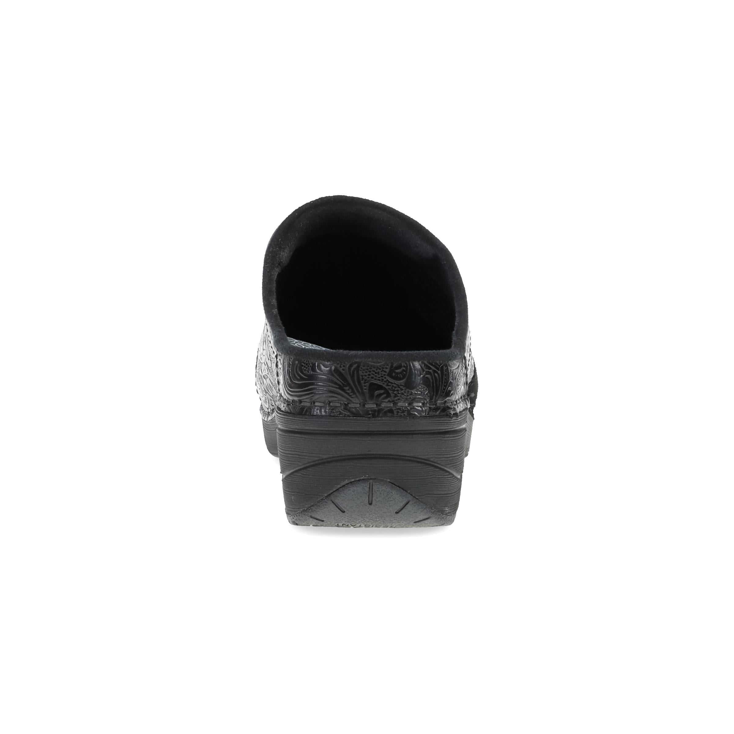 DANSKO Women's Zinnia Clog Black, inside view showing Natural Arch removable footbed.