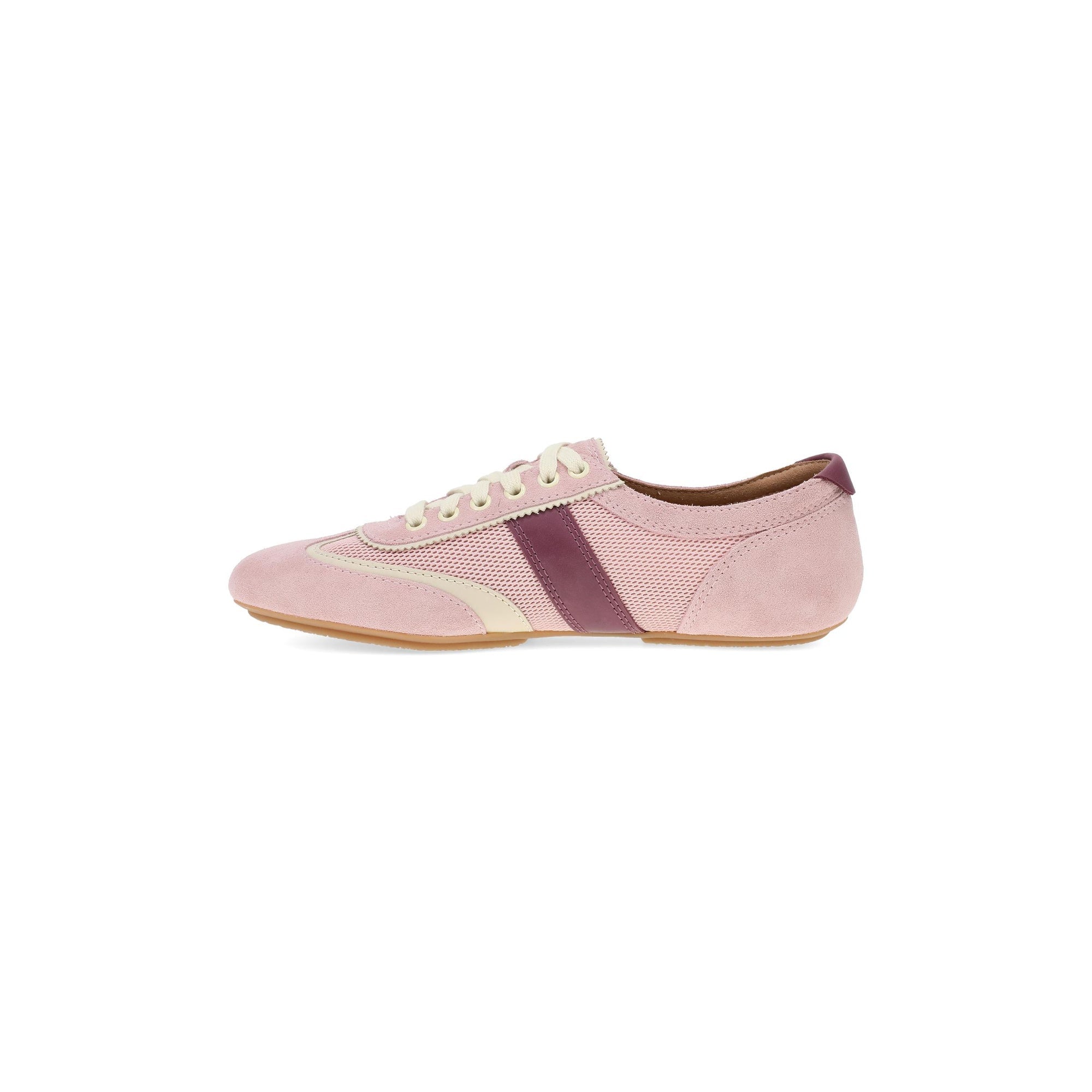 DANSKO Women's Milana Pink/Berry Leather ballet flat, TR rubber sole, side profile view.