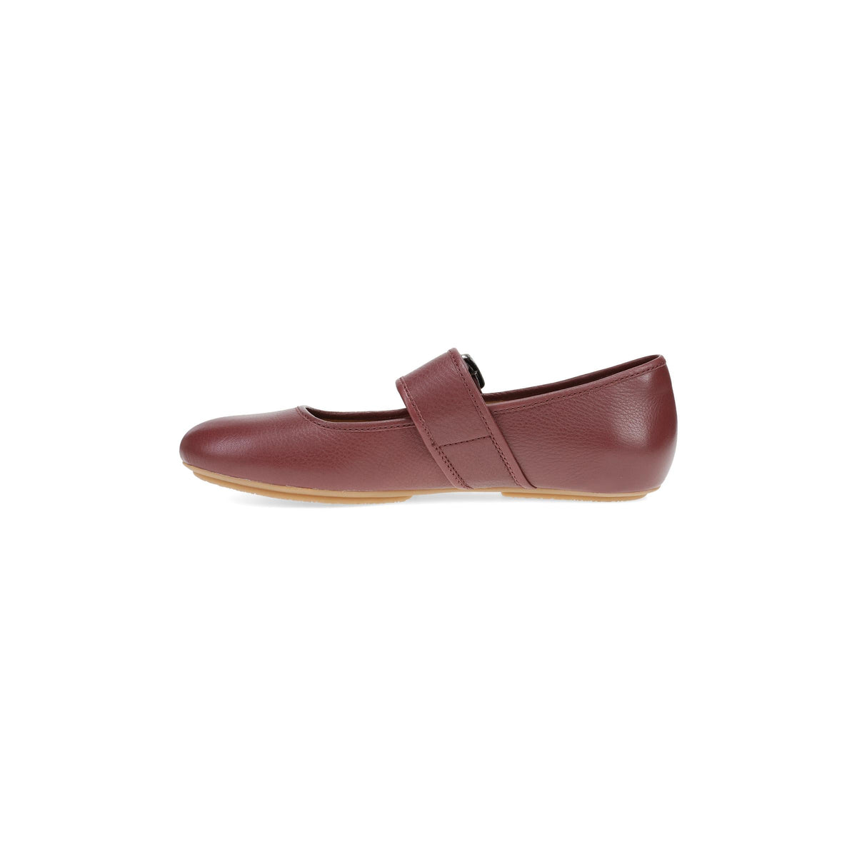 DANSKO Women's Matilda Mary Jane Sangria leather flat, hook-and-loop buckle strap, arch support, side view.