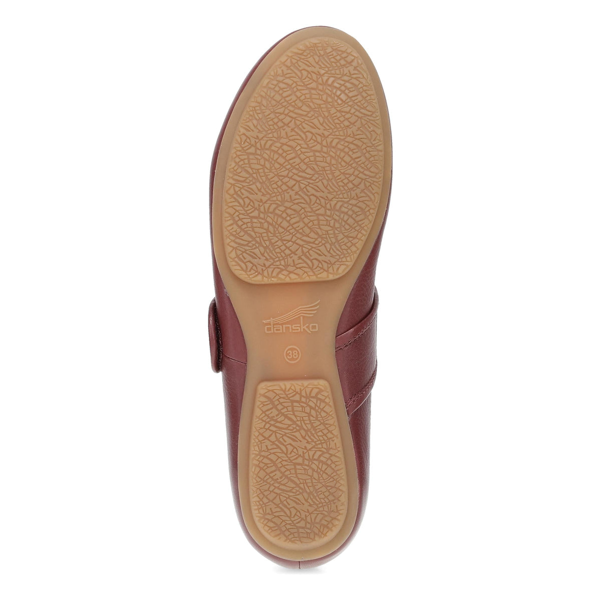 DANSKO Women's Matilda Mary Jane Sangria flat with flexible TR rubber outsole tread, bottom view.