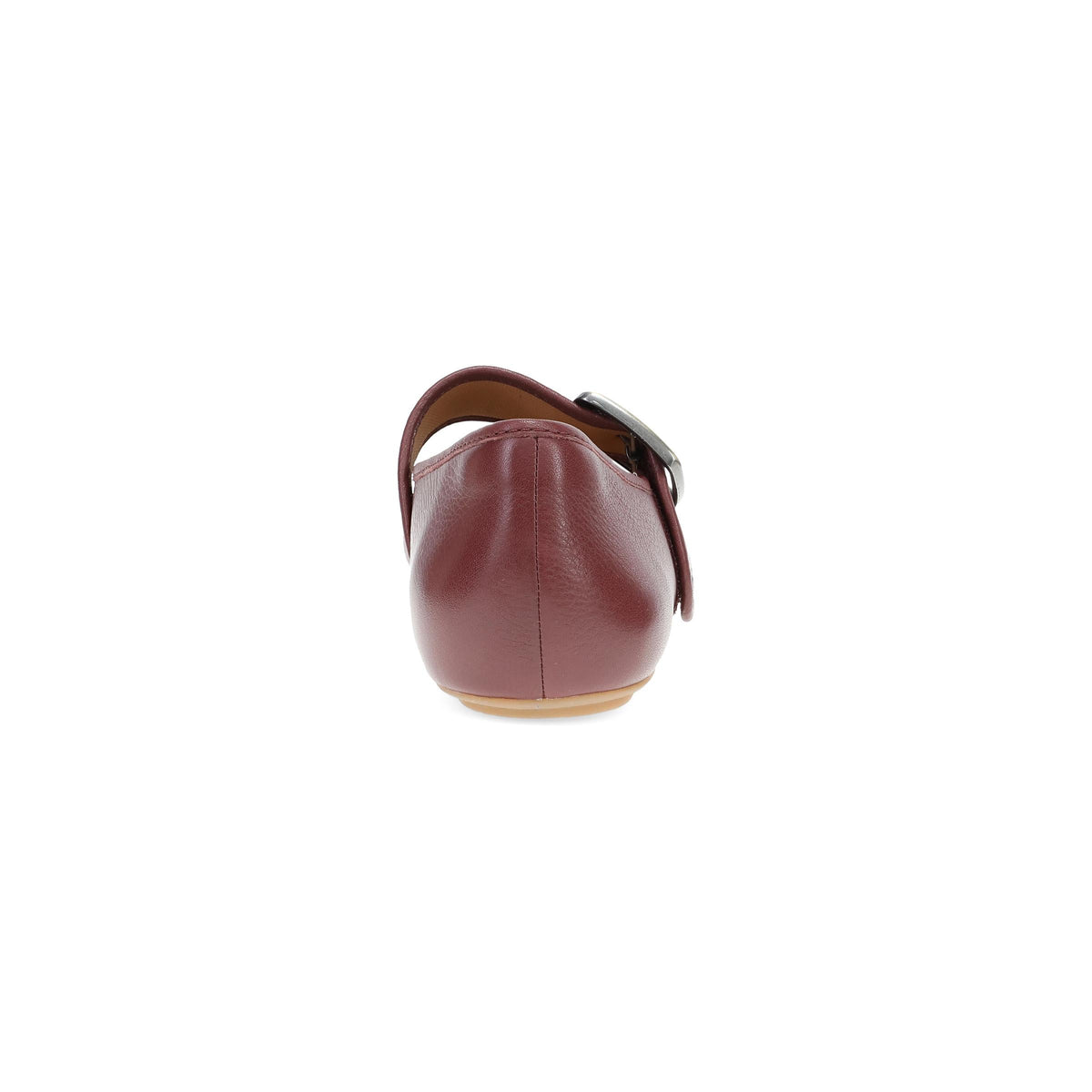 DANSKO Women's Matilda Mary Jane Sangria leather flat, padded heel collar and stitched counter, rear view.