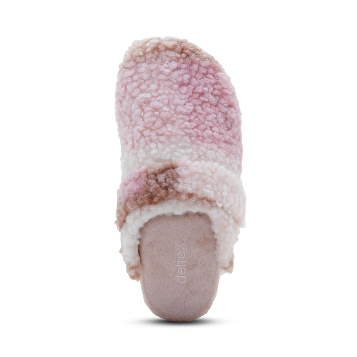 Top view of the AETREX Women's Mia Pink Plaid slipper showing the memory foam footbed and arch support.