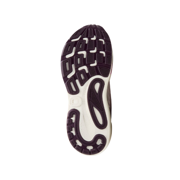 The image features the sole of the Brooks Womens Adrenaline GTS 24 Pink running shoe by BROOKS, displaying a mix of dark and light colors with a textured tread for traction and breathability against a plain white background.