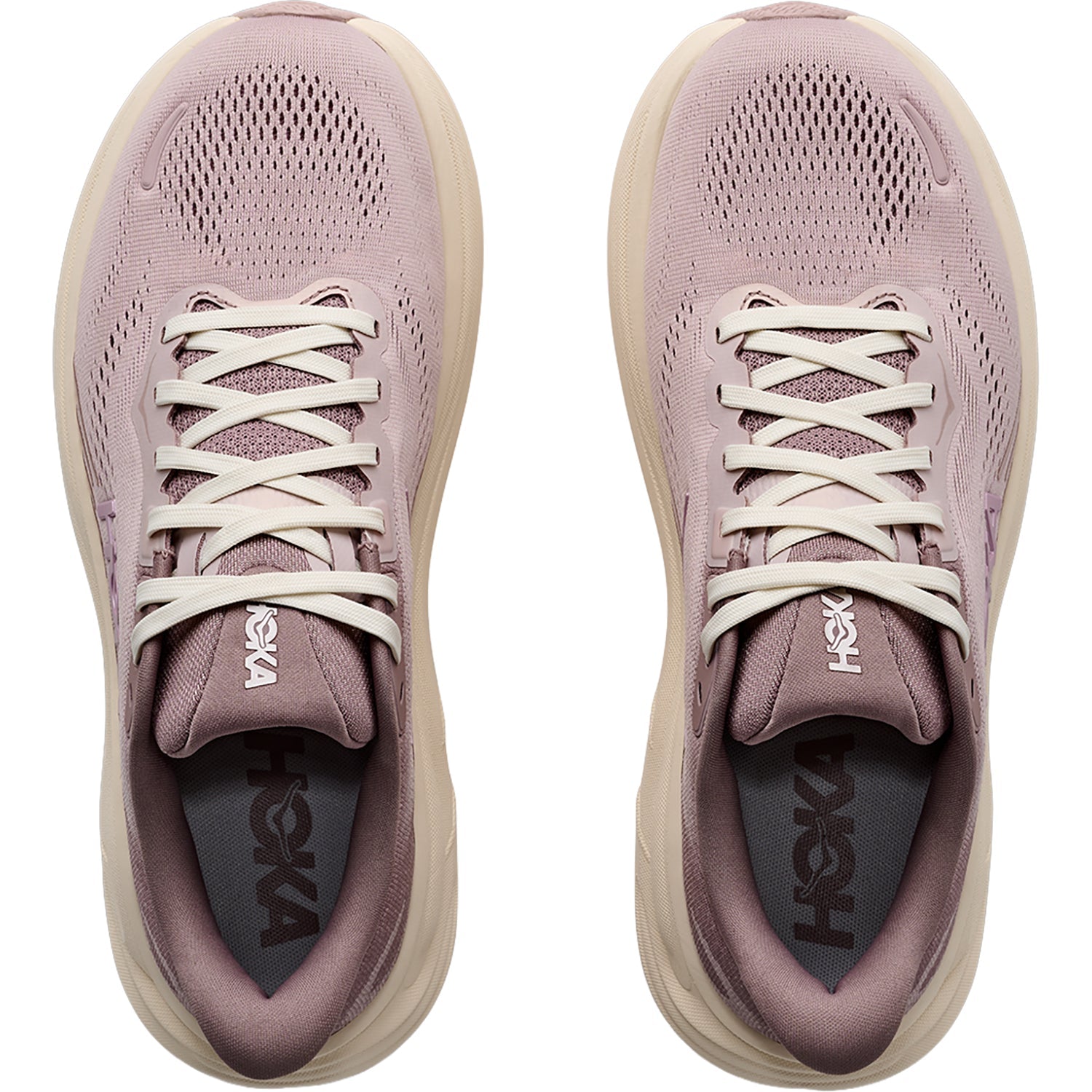 HOKA Women's Clifton 11 GLM Pink Opal/Quartzite running shoe, pink mesh upper over a pale rocker sole, side profile.