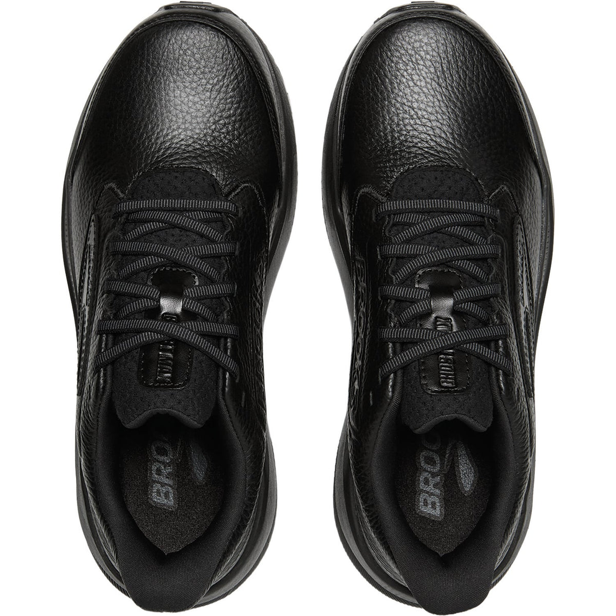 BROOKS Women's Ghost Max SR Wide Black/Black slip-resistant work shoe, max cushioned midsole, side profile view.