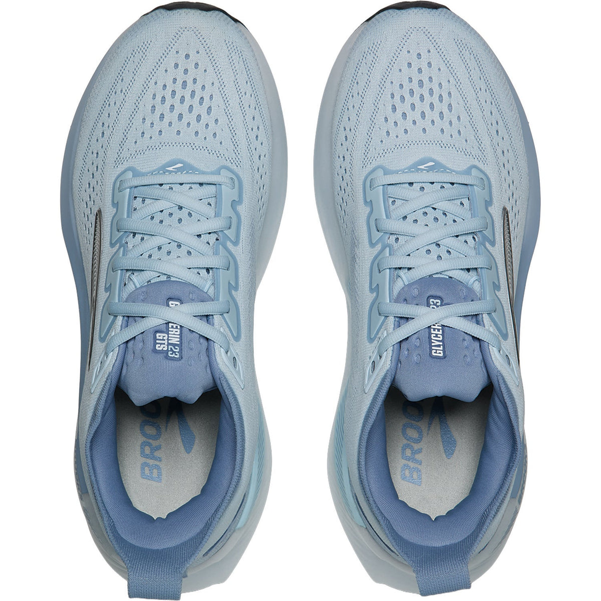 BROOKS Women's Glycerin GTS 23 Blue/Grey running shoe with GuideRails support, side profile view.