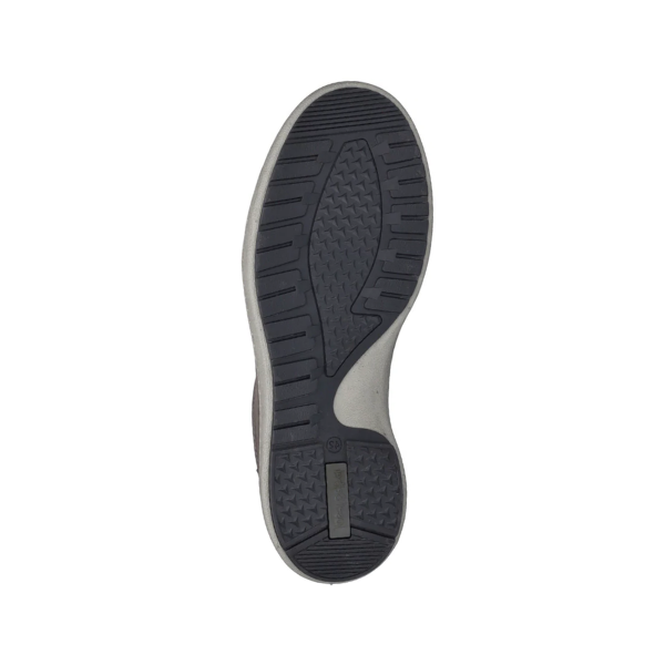 The image shows the black rubber sole of the Josef Seibel Mens David 03 Granite sneaker, with a textured tread pattern, photographed from below on a white background, highlighting comfortable Josef Seibel footwear for foot pain relief.