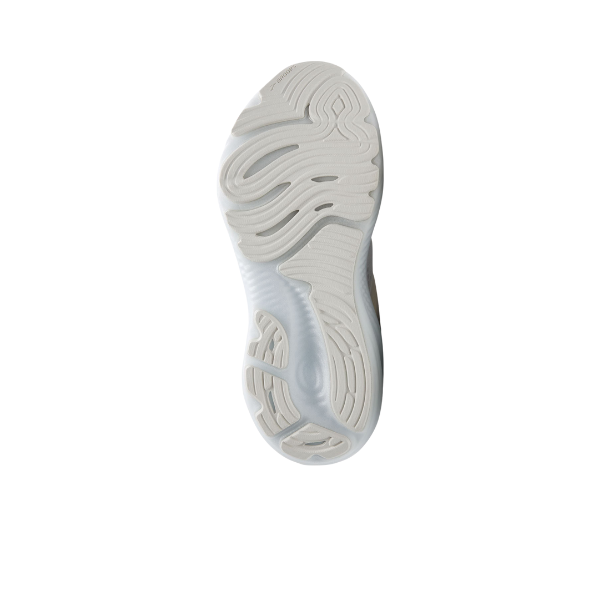 The image displays the white outsole of the BROOKS Womens Glycerin GTS 22 Wide running shoe, highlighting its wavy tread pattern for grip and flexibility. The sole is shown facing upward against a plain white background.