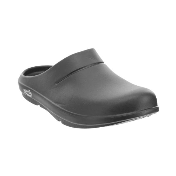A single black clog-style slip-on shoe with a molded upper and sole, shown at a three-quarter angle on a plain white background. The brand name 'Kenda' is visible in white text on the outer heel area.