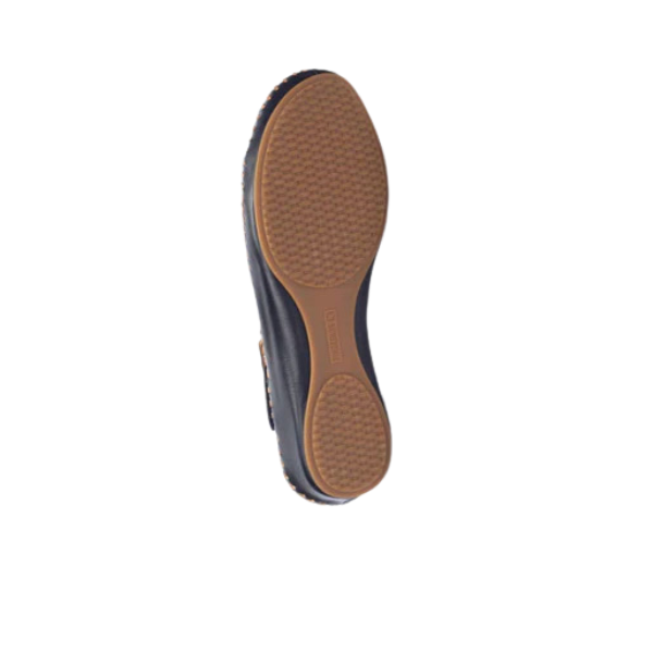 The image displays the sole of a PIKOLINOS Womens P. Vallarta Navy shoe, showing a brown, textured rubber bottom with grip patterns and a dark upper edge, viewed from underneath against a white background.