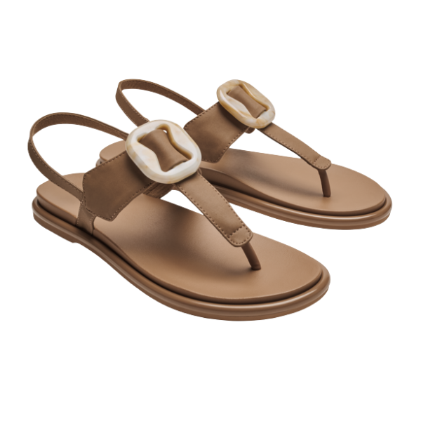 Step into style and comfort with OLUKAIs Womens La‘i T–Bar Tan sandals, featuring toe straps, slingback heels, and bold cream buckles—perfect for a fashion-forward look.