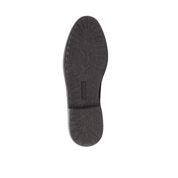 The image shows the black rubber sole of the PIKOLINOS Womens Aldaya Black loafer with a grooved tread, photographed on a white background. These comfortable leather loafers are ideal for relieving foot pain.