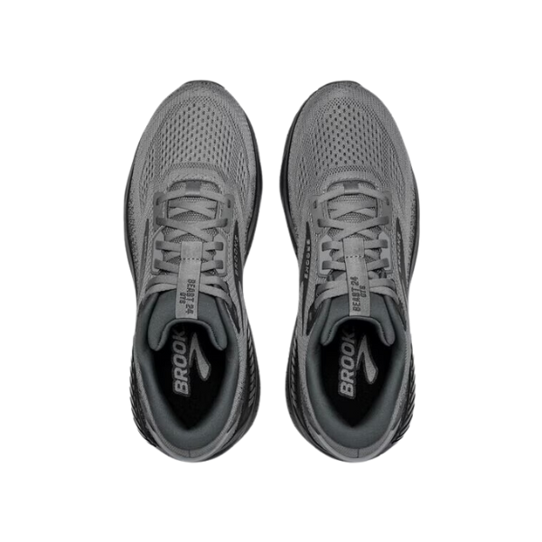 The Brooks Mens Beast GTS 24 Wide Grey running shoes feature mesh uppers, laces, and BROOKS branding on the tongues. Their innovative GuideRails® support system offers maximum support and foot pain relief.
