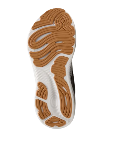 The image shows the sole of the BROOKS Glycerin GTS 22 Womens running shoe in White/Grey/Black, featuring a wavy, textured gum-colored tread on a white base for grip and flexibility. The background is plain white.