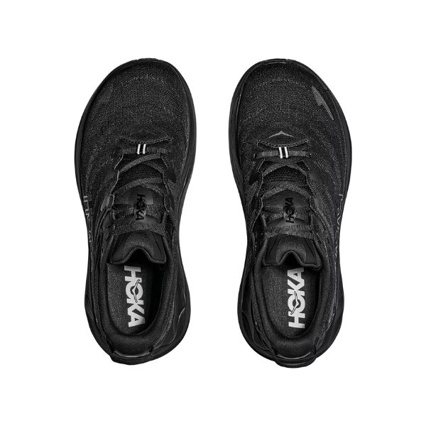 Top view of HOKA Men's Gaviota 6 Wide Black/Black with white HOKA logos on the insoles.