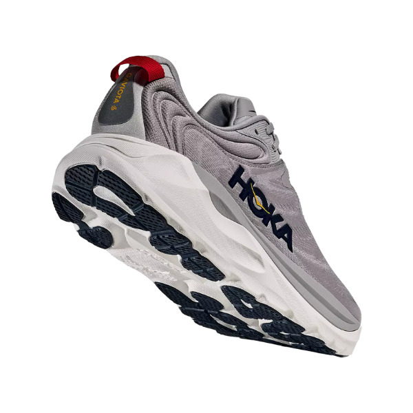 HOKA Men's Gaviota 6 Wide in Stellar Grey, with a thick white sole, shown from a low side angle on a white background.