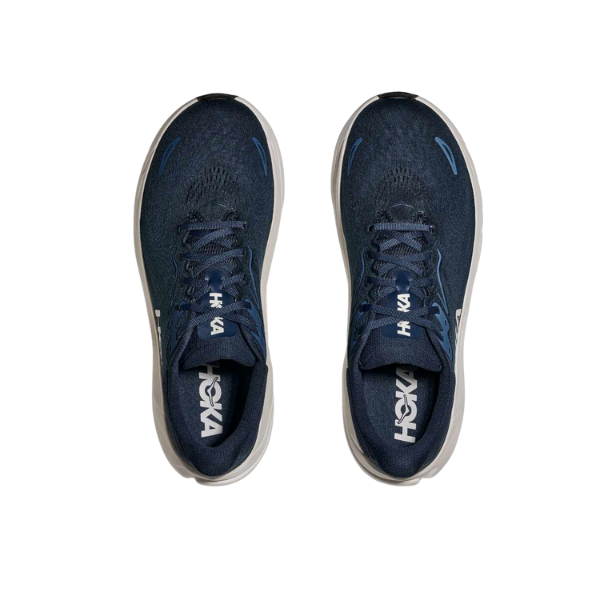 Top view of HOKA Men's Arahi 8 Wide in Varsity Navy/White, with white soles—stability shoes ideal for overpronation.