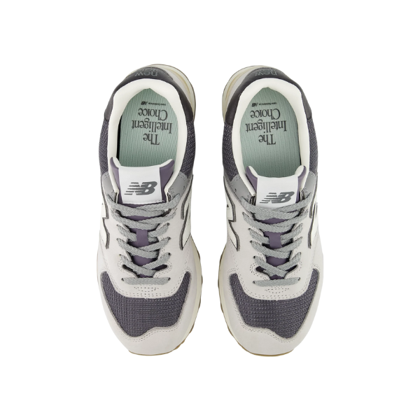 NEW BALANCE Men's 574 Grey/Silver sneakers viewed from above on white—versatile running shoe style.