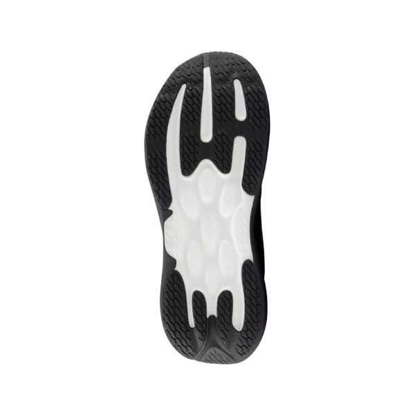 Black/Black NEW BALANCE Women's 1080v15 Wide sole, wavy tread and enhanced cushioning, seen from below.