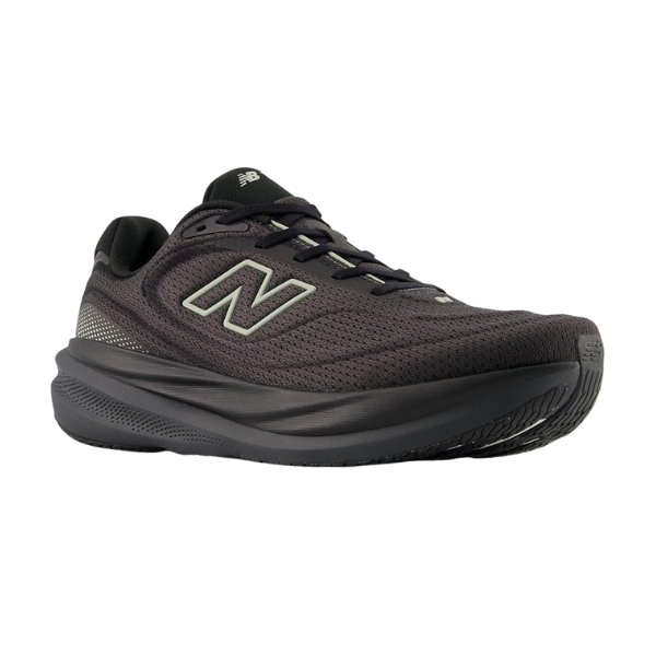 The New Balance Women's 1080v15 Wide in Black/Black features a mesh upper and enhanced cushioning, seen from the side.