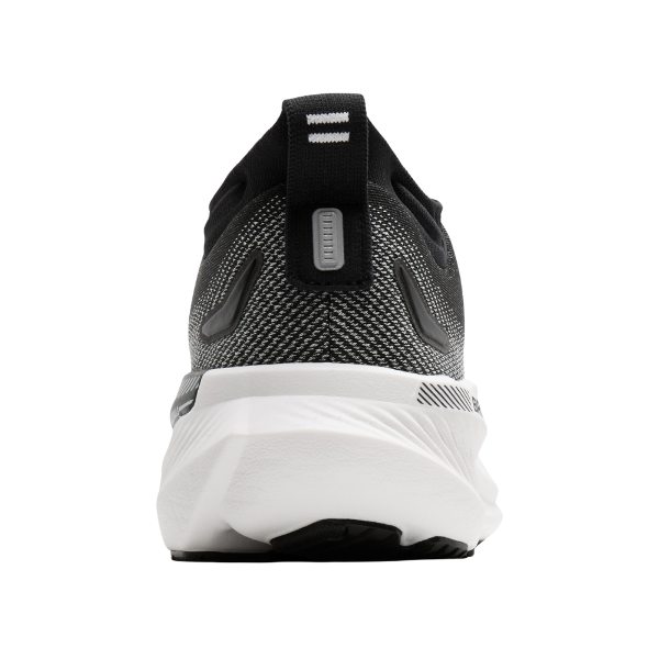 Rear view of BROOKS Men's Glycerin GTS 23 Wide Black/White running shoe, thick sole, and heel pull tab.