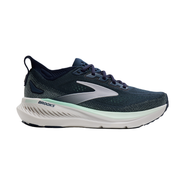 BROOKS Glycerin GTS23 Wide women's running shoe in navy/white with gray accents and logo on the side.