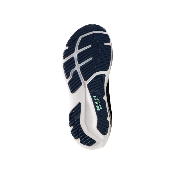 Sole of a BROOKS Women's Glycerin GTS23 Wide running shoe with black and white tread.