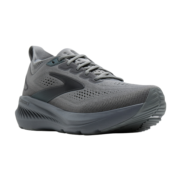 Brooks Men's Glycerin GTS 23 Wide Grey offers structured support, a thick sole, and breathable mesh upper.