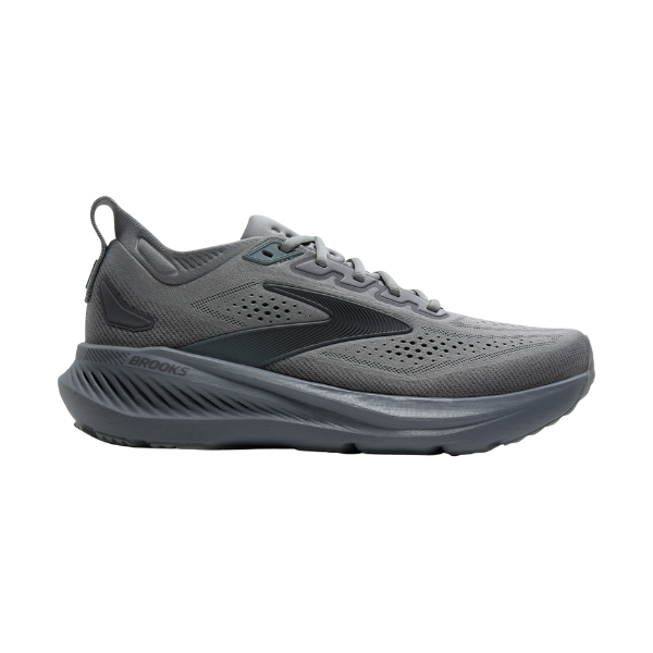 BROOKS Men's Glycerin GTS 23 Wide running shoe in grey, featuring lace-up closure, structured support, and textured sole.