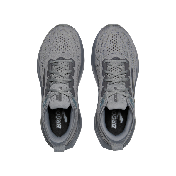 Top view of the BROOKS Men's Glycerin GTS 23 Wide Grey running shoe with structured support on a white background.