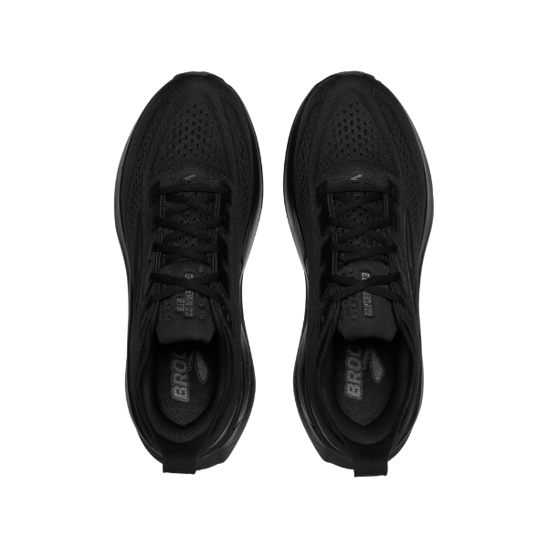 A pair of BROOKS Men's Glycerin GTS 23 Wide Black/Black running shoes shown from above on a white background.