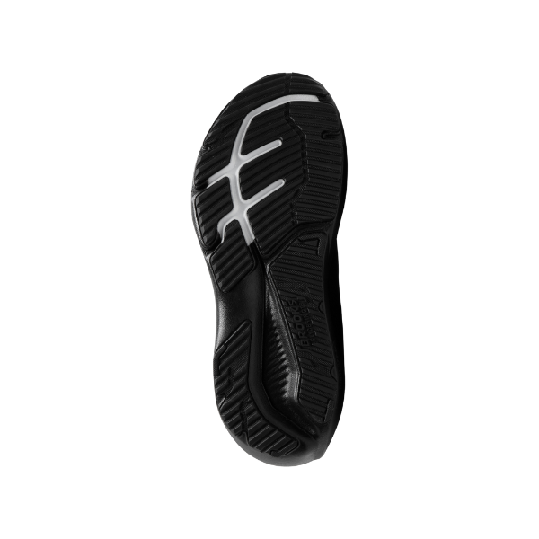 Bottom view of Brooks Men's Glycerin GTS 23 Wide in Black/Black, showing textured grip and structured sole support.