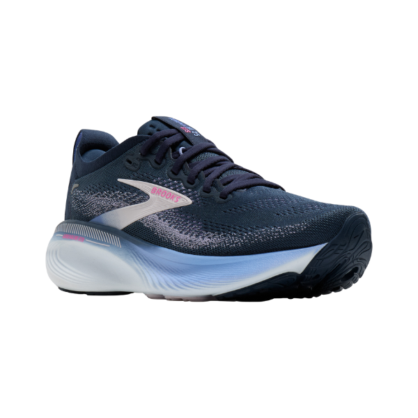 BROOKS Women's Adrenaline GTS 25 Navy/Pink: cushioned running shoe for comfort and plantar fasciitis support.