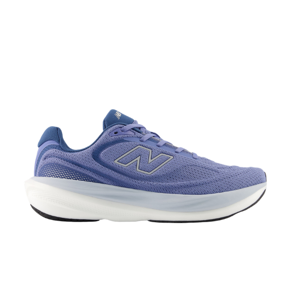 New Balance Men's 1080V15 Wide in blue/white, mesh upper, white midsole, black outsole, side view.
